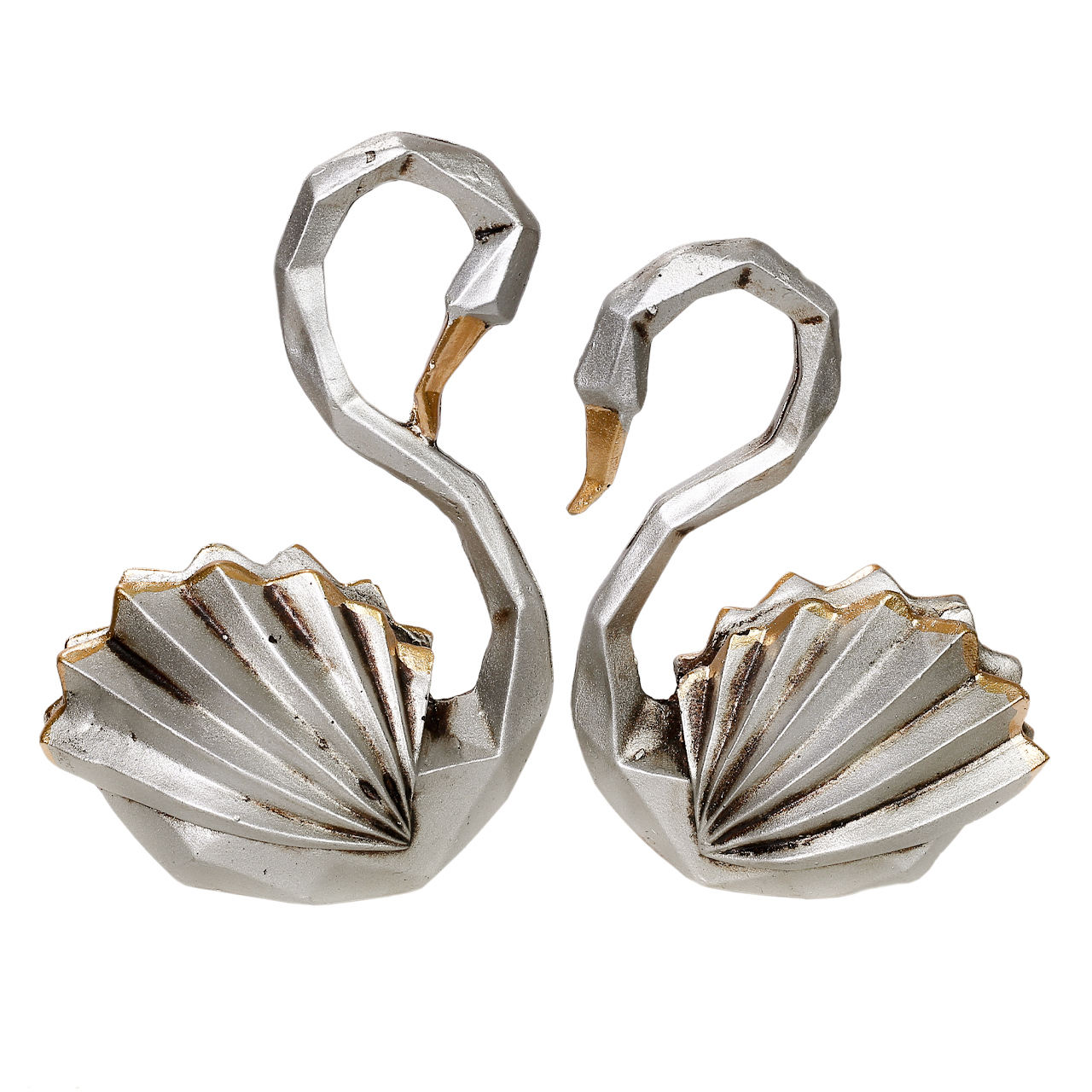 Geometrische Schwanfigur im Kubismus-Stil Silber 2 Stk - Elegante Tierskulpturen