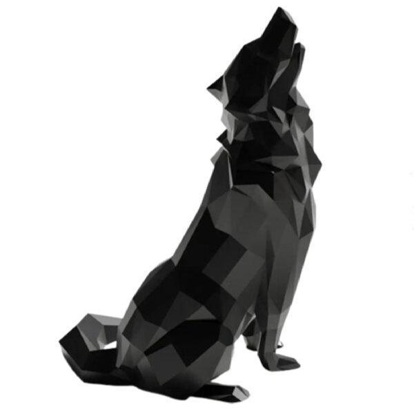 Geometrische Schwarze Wolf Cubismus Figur – Künstlerische Skulptur