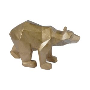 Geometrische Bärenfigur im Kubismus-Stil Golden – Einzigartiger Akzent