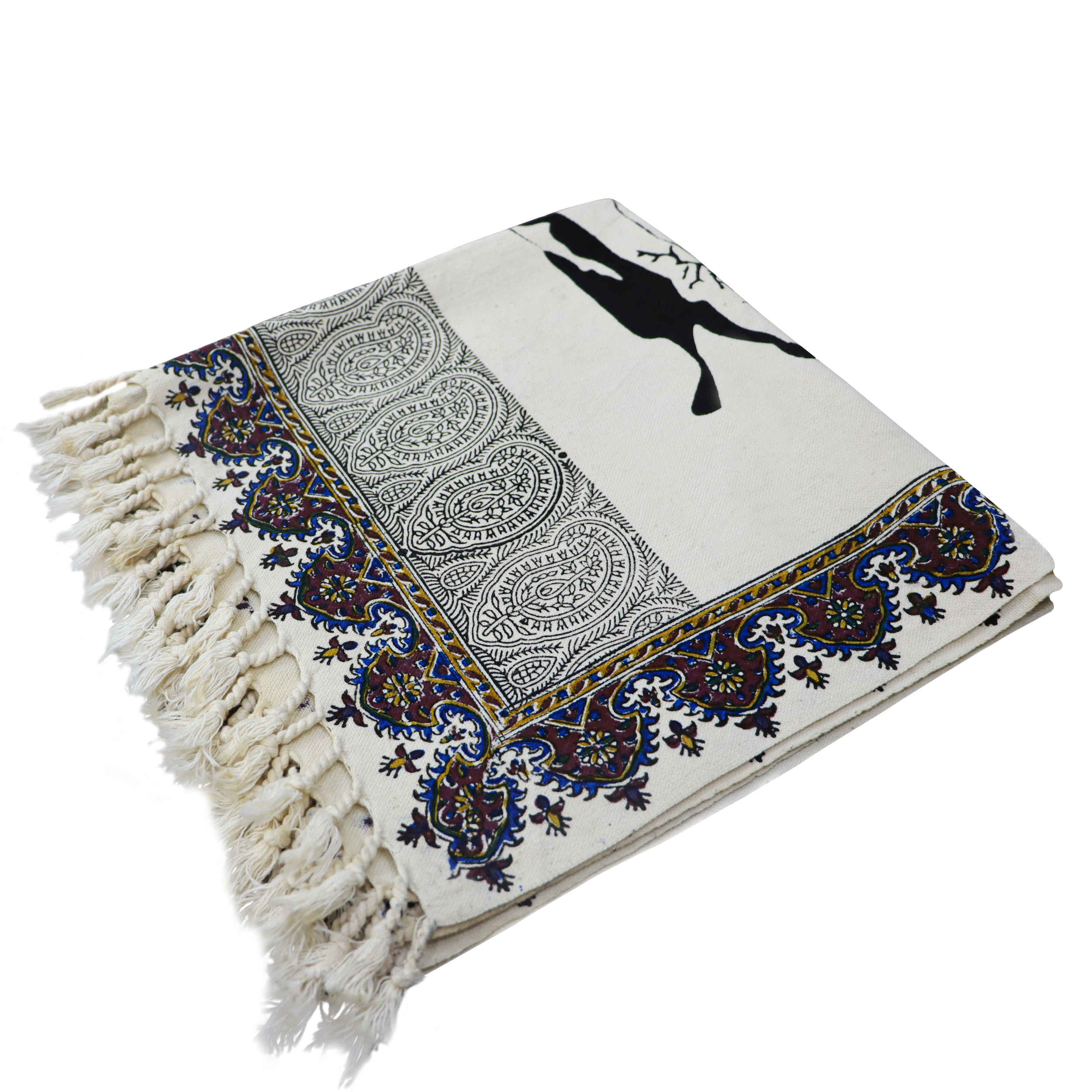 Islamische Gepolsterte Gebetsmatte Sajadah – Kalamkari Khajoo-Brücke in Grau