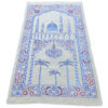Islamische gepolsterte Gebetsmatte Sajadah aus Samt mit Minarett-Design in Creme und Blau
