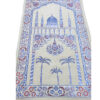 Islamische gepolsterte Gebetsmatte Sajadah aus Samt mit Minarett-Design in Creme und Blau
