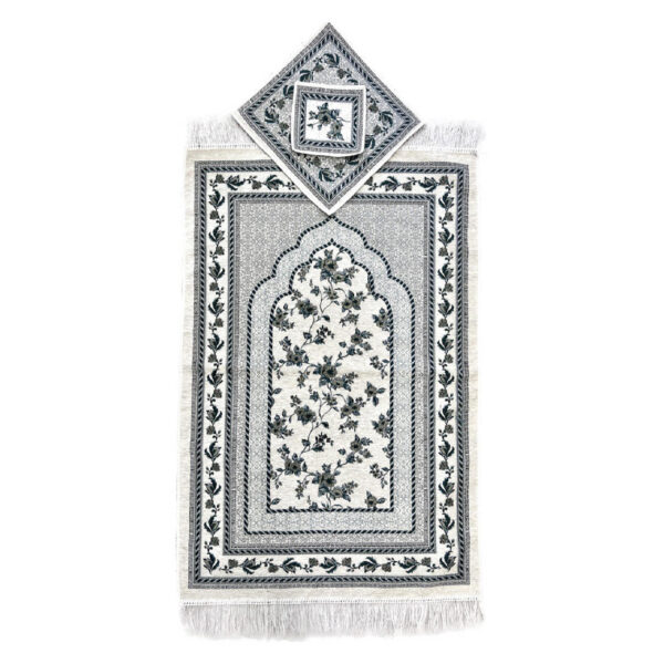 Islamische gepolsterte Gebetsmatte Samt-Sajadah mit Blumendesign in Grau