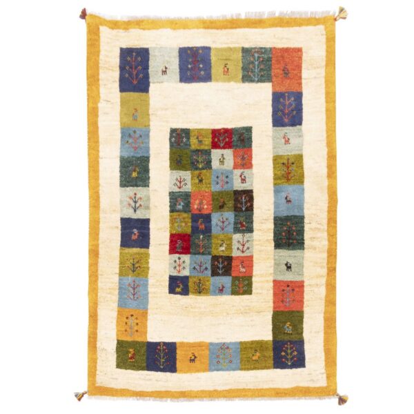 Persischer Gabbeh-Wollteppich handgewebt in Fars Kashkuli creme