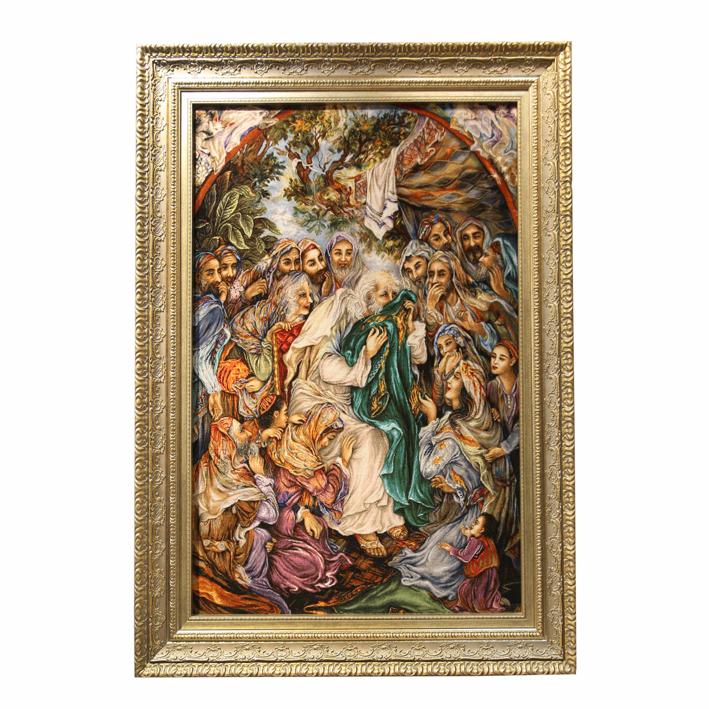 Handgeknüpfter persischer Bildteppich aus Tabriz, der den Propheten Joseph mit Jakobs Hemd und dem Duft des Geliebten darstellt