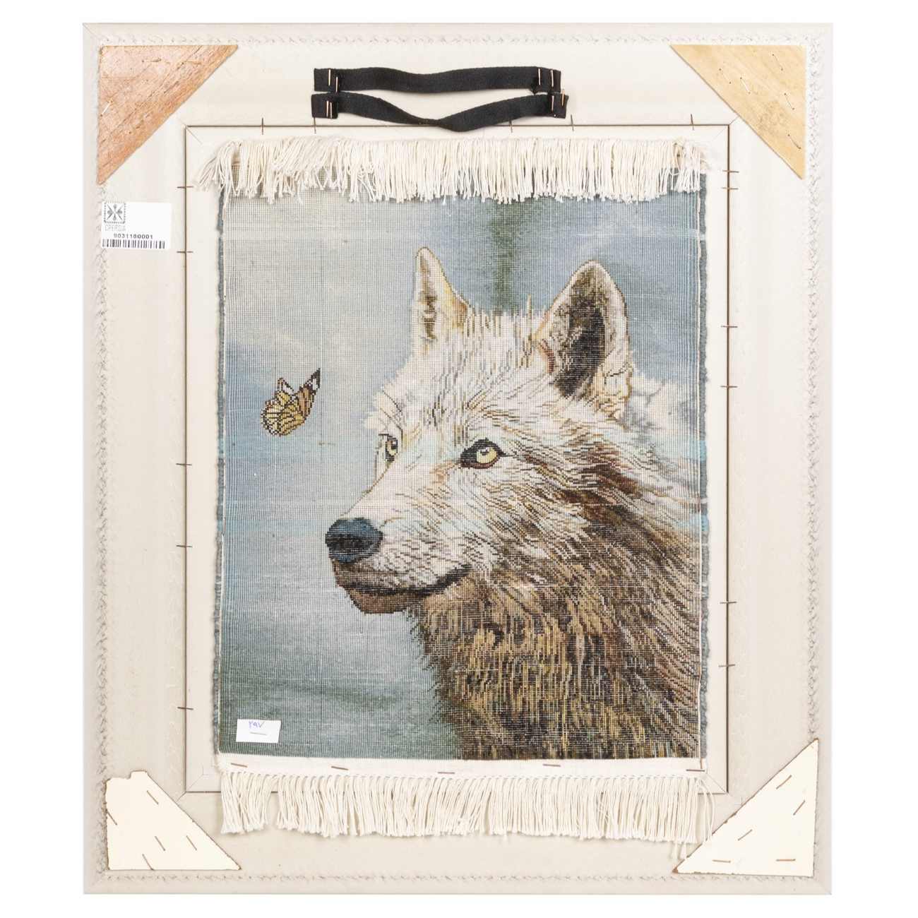 Handgeknüpfter persischer Bildteppich aus Tabriz, der einen Wolf und einen Schmetterling darstellt