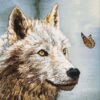 Handgeknüpfter persischer Bildteppich aus Tabriz, der einen Wolf und einen Schmetterling darstellt