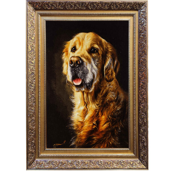 Handgeknüpfter persischer Bildteppich aus Tabriz, der einen Golden Retriever darstellt