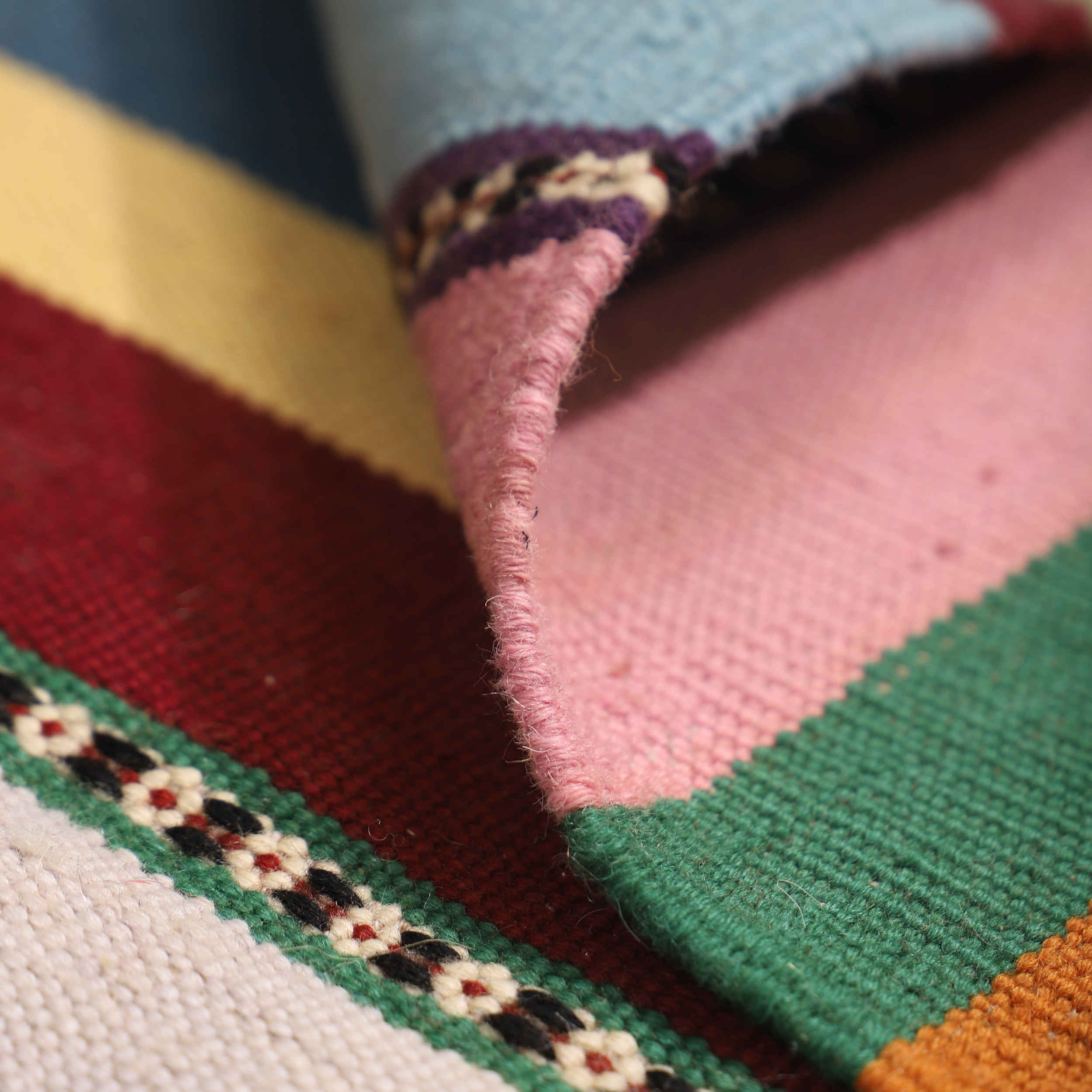 Echtheitszertifikat für persischen Woll Kelim Teppich handgewebt gestreift