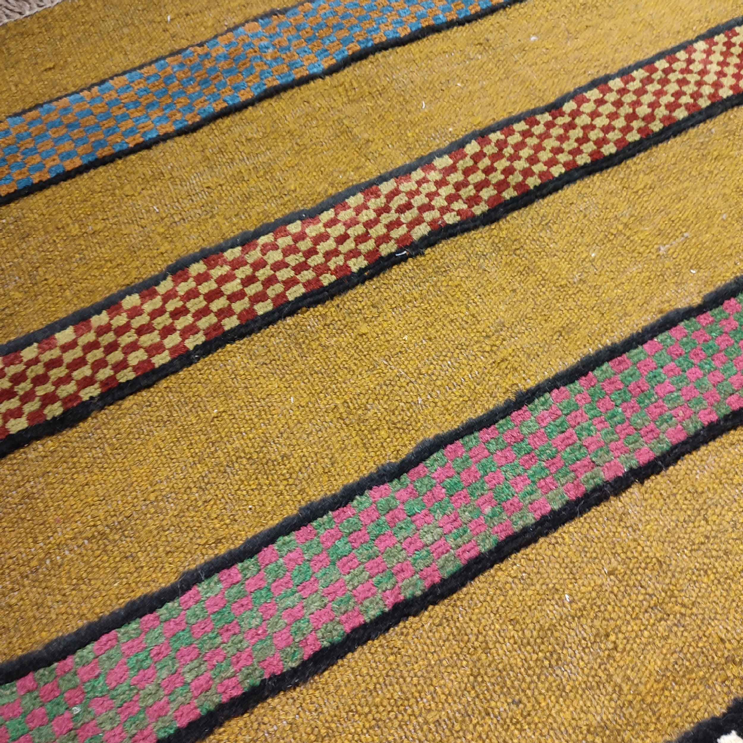 Echtheitszertifikat für persischen Woll Kelim Teppich handgewebt in Fars gestreift gelb