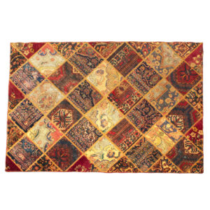 Vintage persischer handgeknüpfter Patchwork-Teppich geometrisch creme & rot