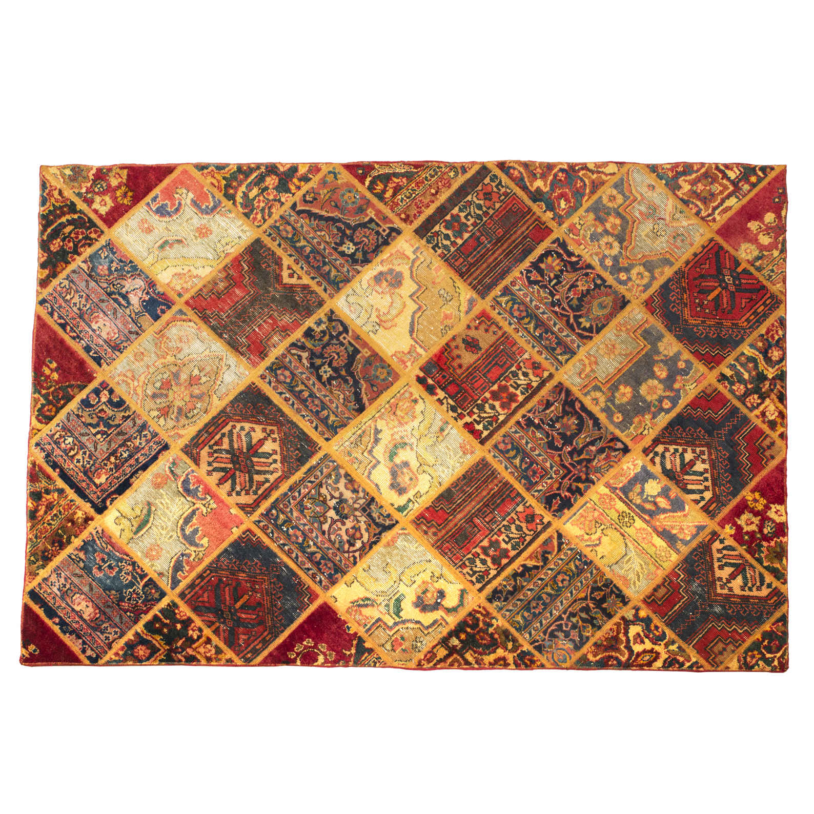 Vintage persischer handgeknüpfter Patchwork-Teppich geometrisch creme & rot