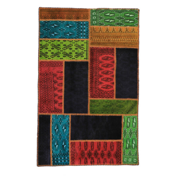 Vintage persischer handgeknüpfter Patchwork-Teppich rot & schwarz