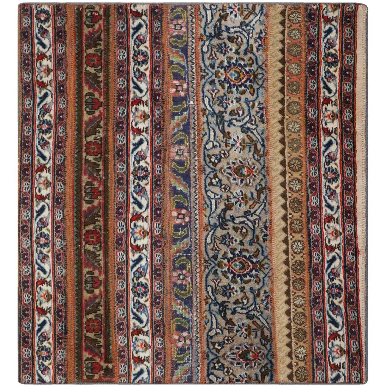 Vintage persischer handgeknüpfter Patchwork-Teppich gestreift braun