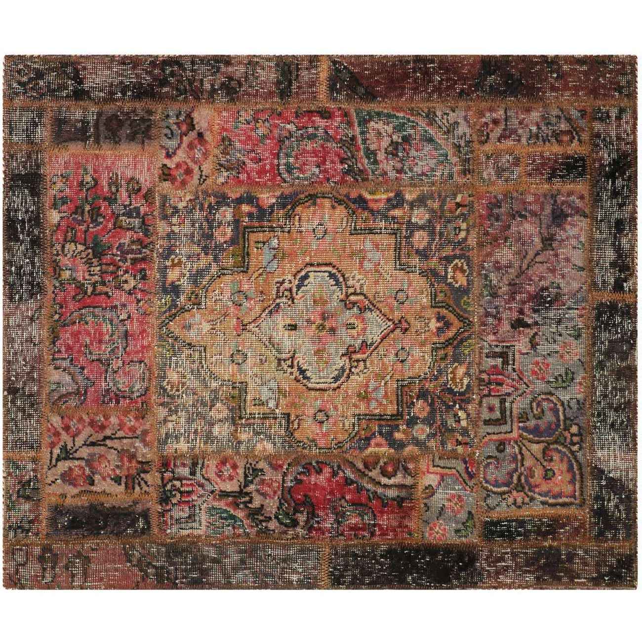 Vintage persischer handgeknüpfter Patchwork-Teppich Tabriz orange