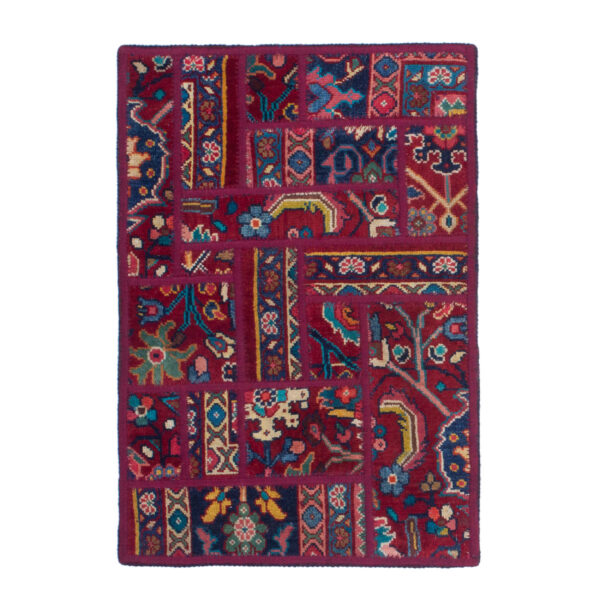 Vintage persischer handgeknüpfter Patchwork-Teppich scharlachrot