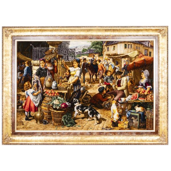 Handgeknüpfter persischer Bildteppich aus Tabriz, der eine Marktszene darstellt