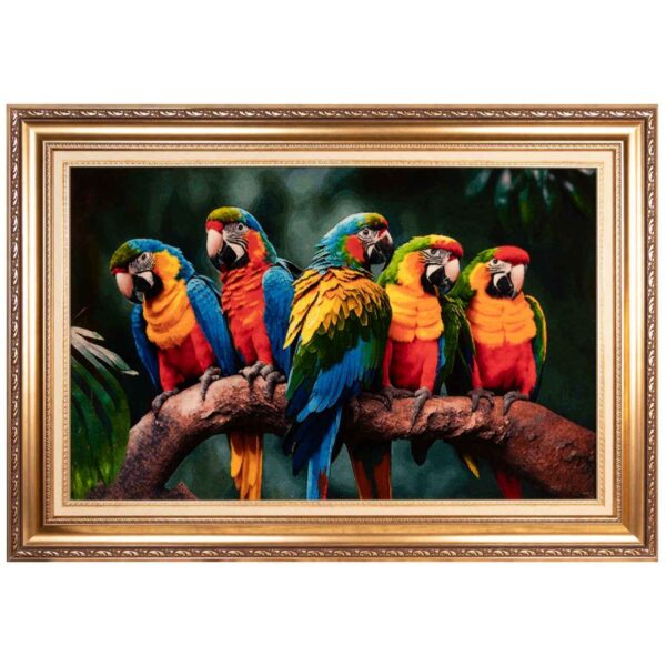 Handgeknüpfter persischer Bildteppich aus Tabriz, der Papageien darstellt