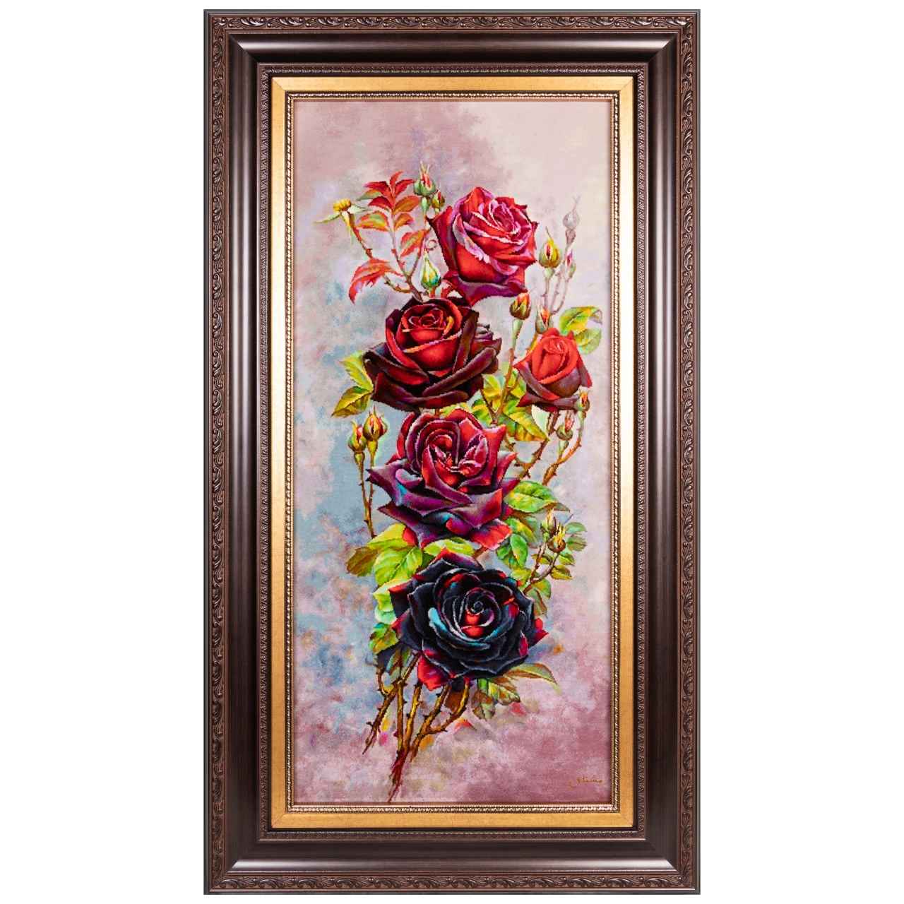 Handgeknüpfter persischer Bildteppich aus Tabriz, der Rosenblumen darstellt