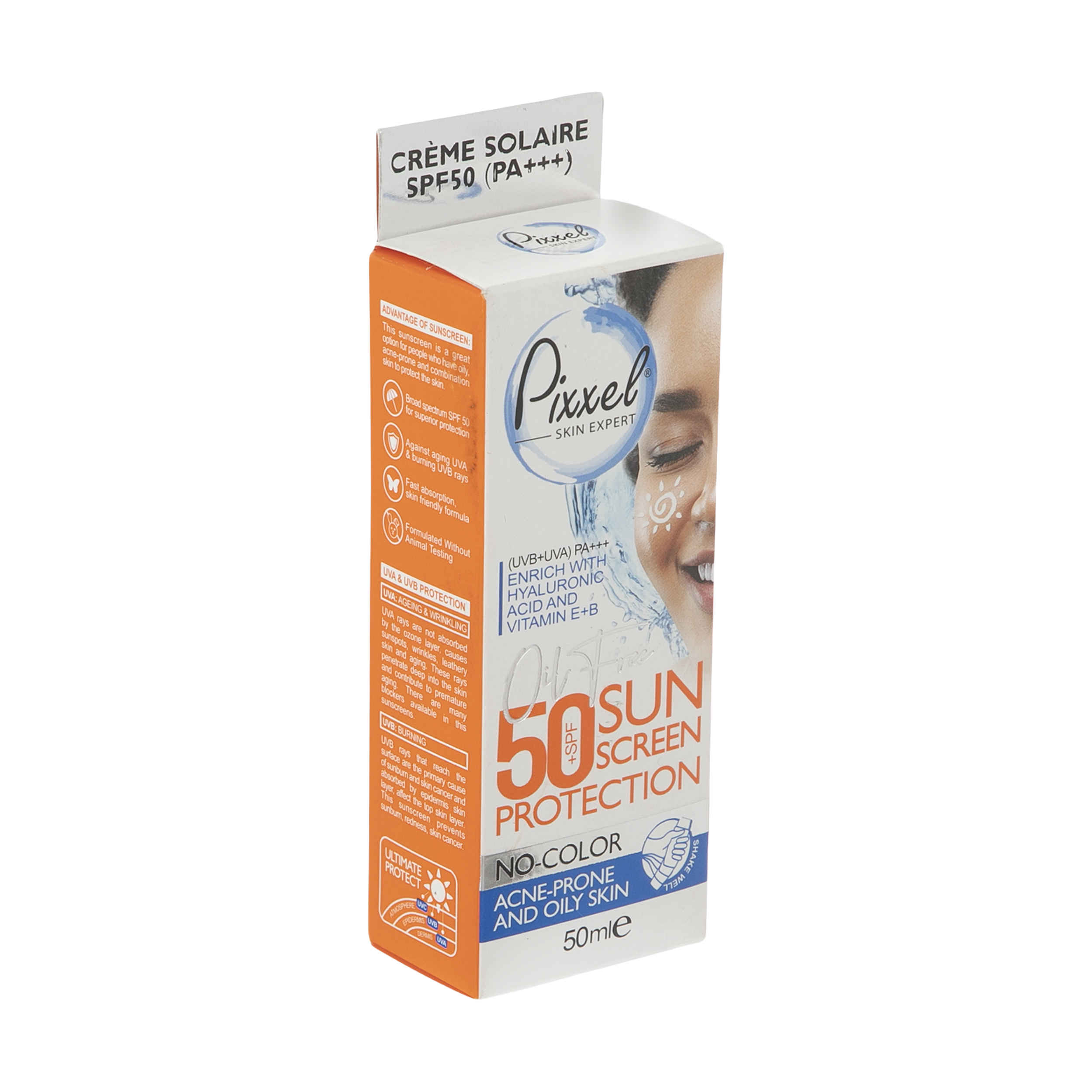 Pixxel farbloser Sonnenschutz SPF 50 – für fettige, zu Akne neigende Haut