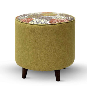 Runder Hocker mit Blumenmuster, grün, mit Holzbeinen