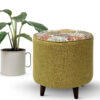 Runder Hocker mit Blumenmuster, grün, mit Holzbeinen