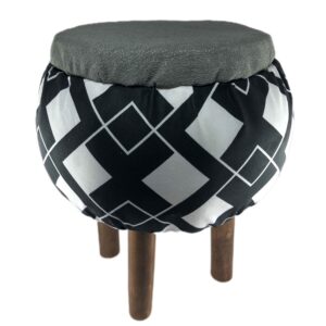 Runder Samt-Hocker mit Holzbeinen