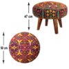 Traditioneller roter persischer Hocker mit Holzbeinen und Samtstoff, Blumenmuster