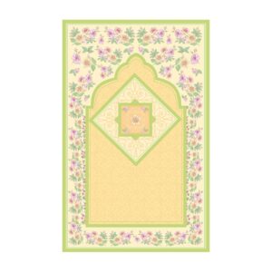 Islamische Gebetsmatte aus Samt Janamaz für Muslime mit gelbem Blumendesign