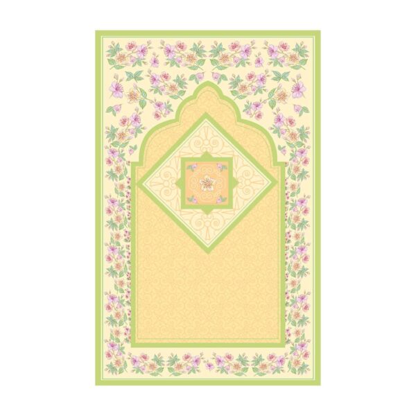 Islamische Gebetsmatte aus Samt Janamaz für Muslime mit gelbem Blumendesign
