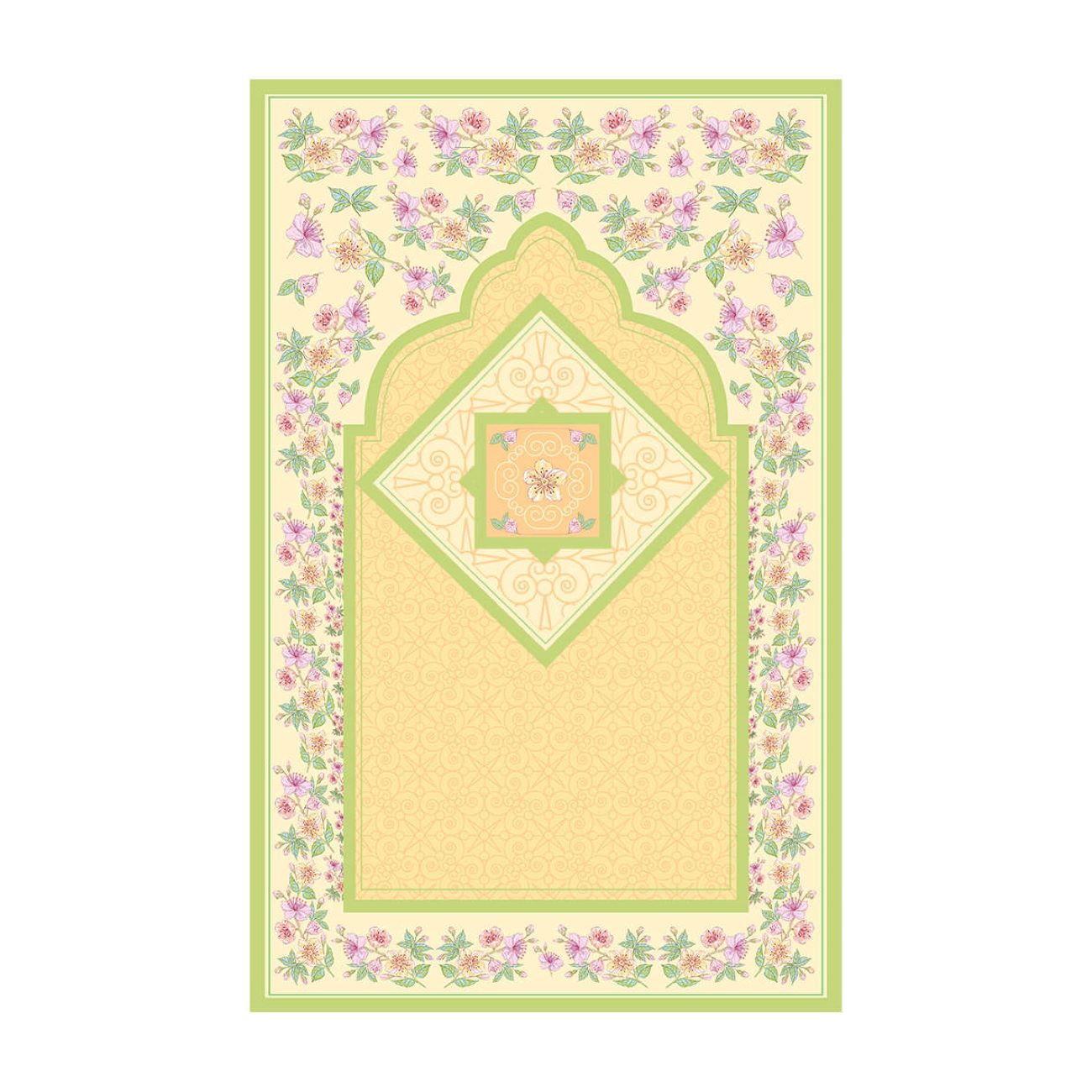 Islamische Gebetsmatte aus Samt Janamaz für Muslime mit gelbem Blumendesign