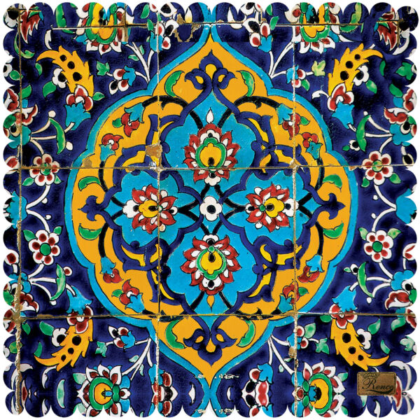 Samttischdecke Persische Eleganz in Fliesenblau