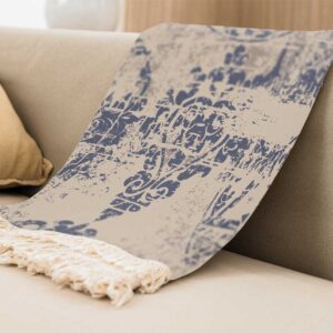 Samtwurfdecke, weich & leicht für Sofa Creme Vintage Print