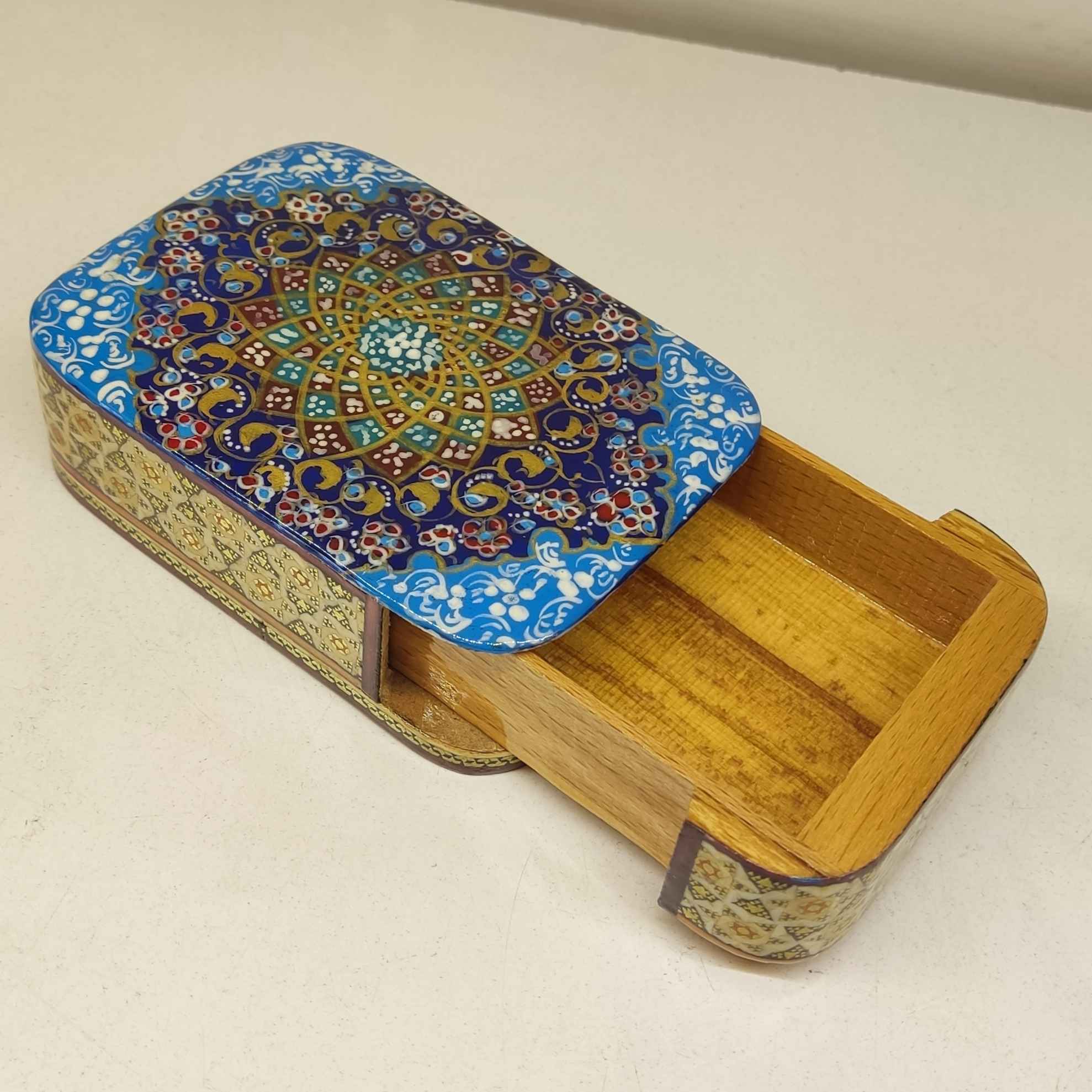 Persische Holz-Spielkarten-Aufbewahrungsbox – Khatam Emaille Künstlerisch