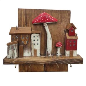 Dekorativer & handgefertigter Wand-Schlüsselhalter mit Cottage- und Pilz-Design