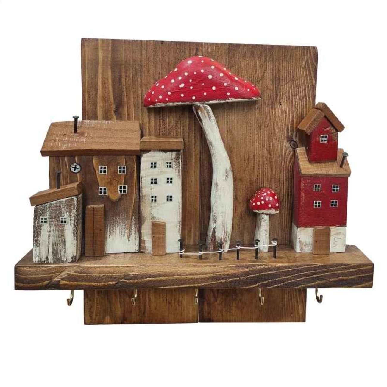 Dekorativer & handgefertigter Wand-Schlüsselhalter mit Cottage- und Pilz-Design