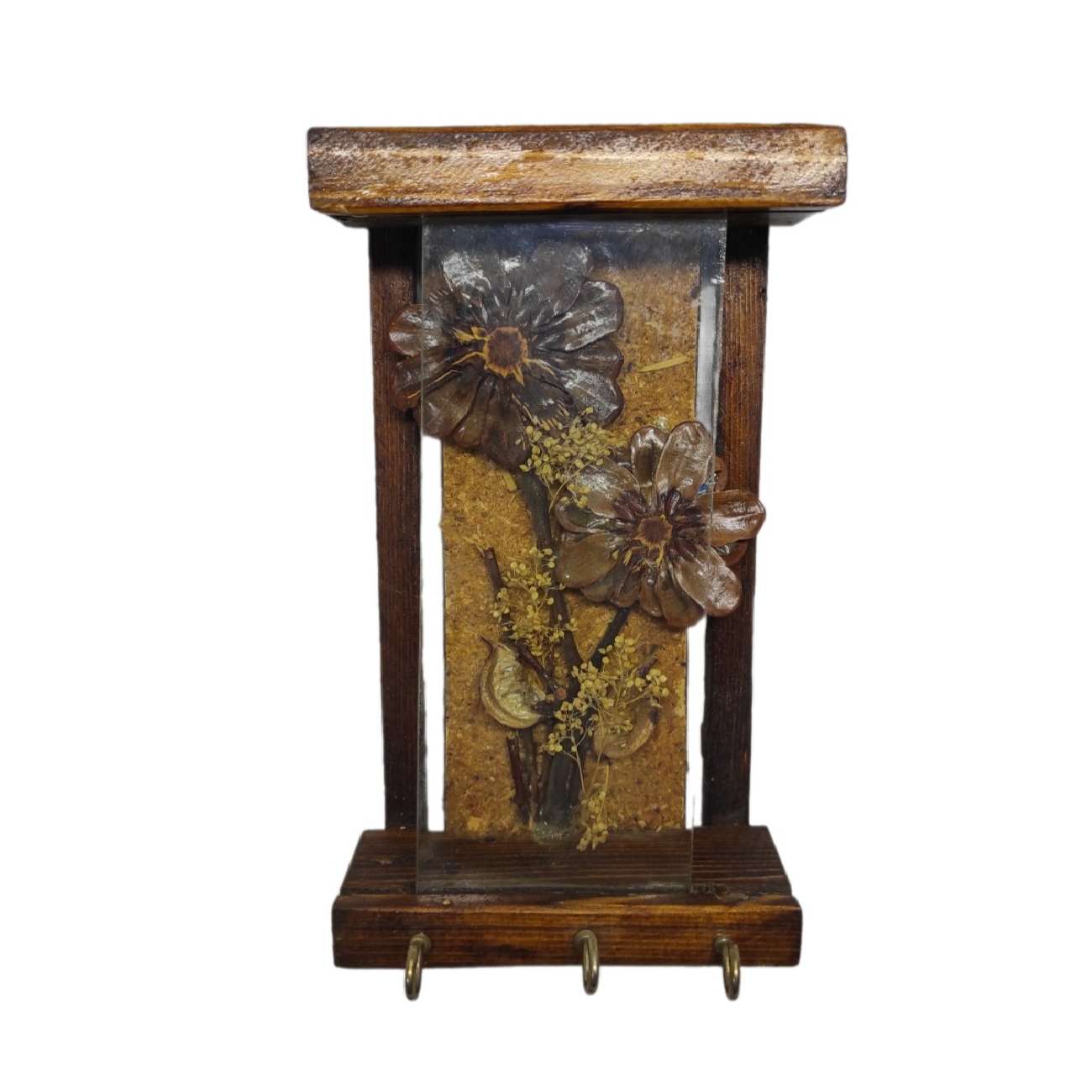 Dekorativer & handgefertigter Wand-Schlüsselhalter mit Blumen- & Glas-Design
