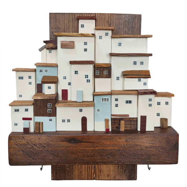 Dekorativer & handgefertigter Wand-Schlüsselhalter mit Dorflandschaft