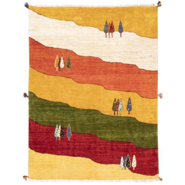 Echter persischer Gabbeh-Wollteppich handgewebt in Fars gelb Baum