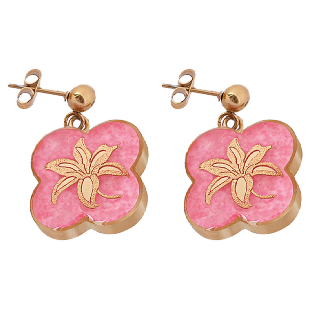Goldplattierte Tropf-Ohrringe mit floralen Design für Frauen