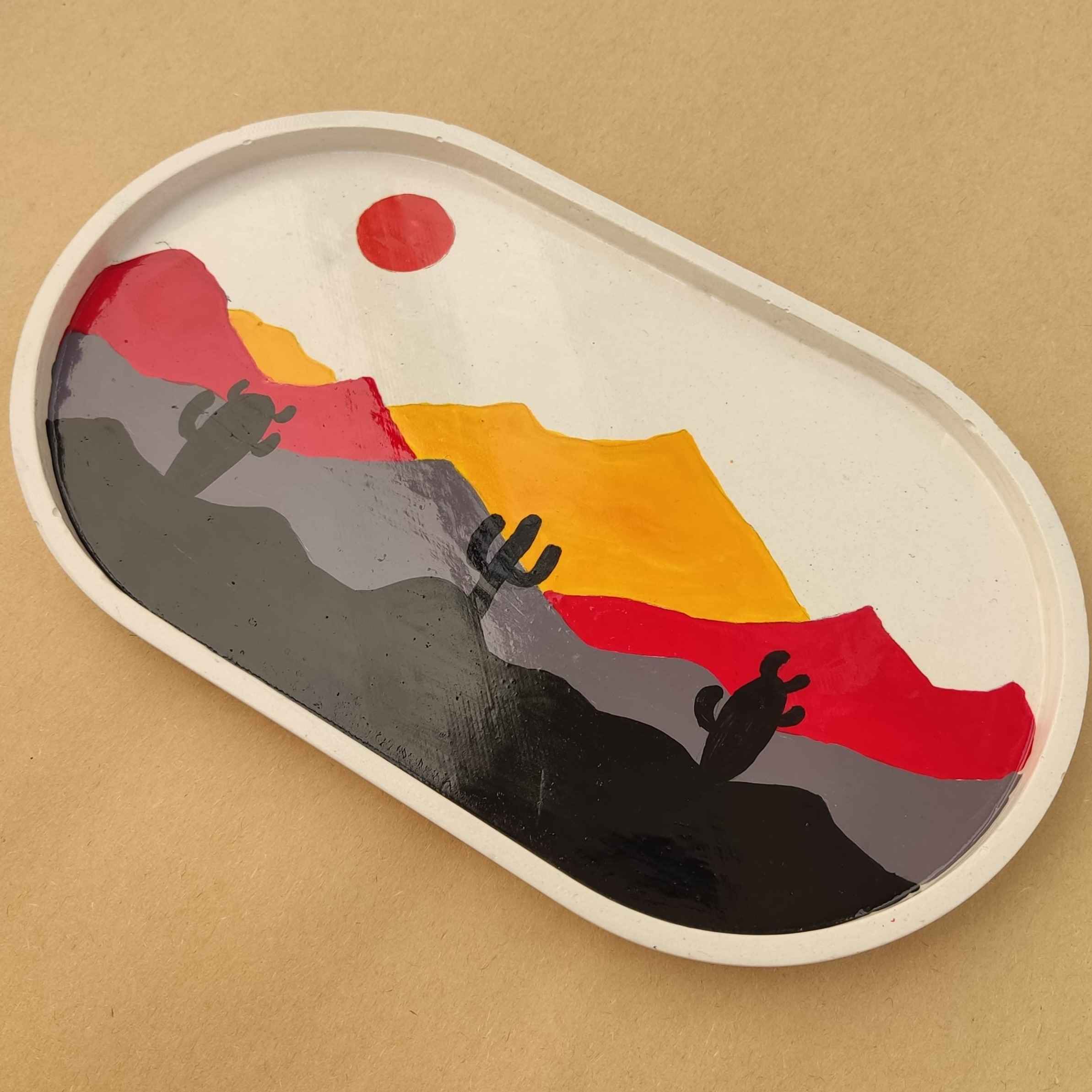 Handgefertigtes Serviertablett aus Beton, Bergdesign für jede Dekoration