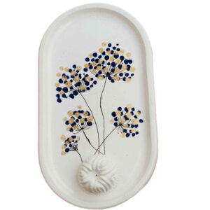 Handgefertigtes Serviertablett aus Beton mit Pusteblumen-Design für Wohndekor