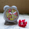 Handgefertigte Beton-Zwilling-Glocken-Uhr mit Stoff Floral Rund