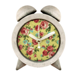 Handgefertigte Beton-Zwilling-Glocken-Uhr mit Stoff Floral Rund