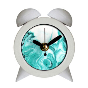 Handgefertigte Beton-Zwilling-Glocken-Uhr mit Marmor-Design