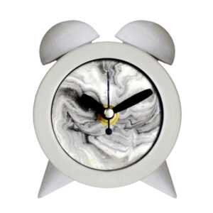 Handgefertigte Beton-Zwilling-Glocken-Uhr mit Marmor-Design