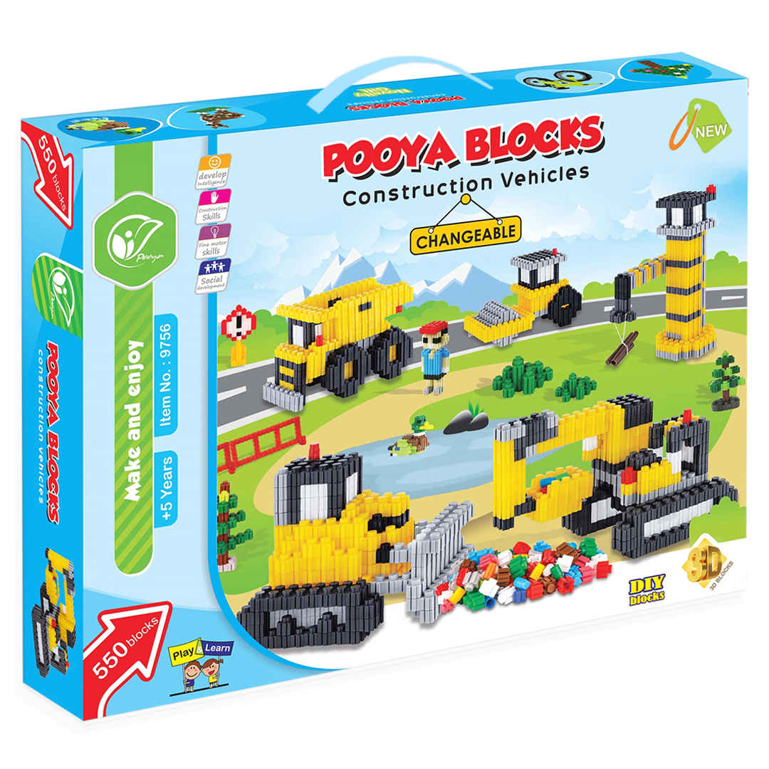 Pooya Bausteine: Baufahrzeuge-Spielset – 550 Teile ab 5 Jahren