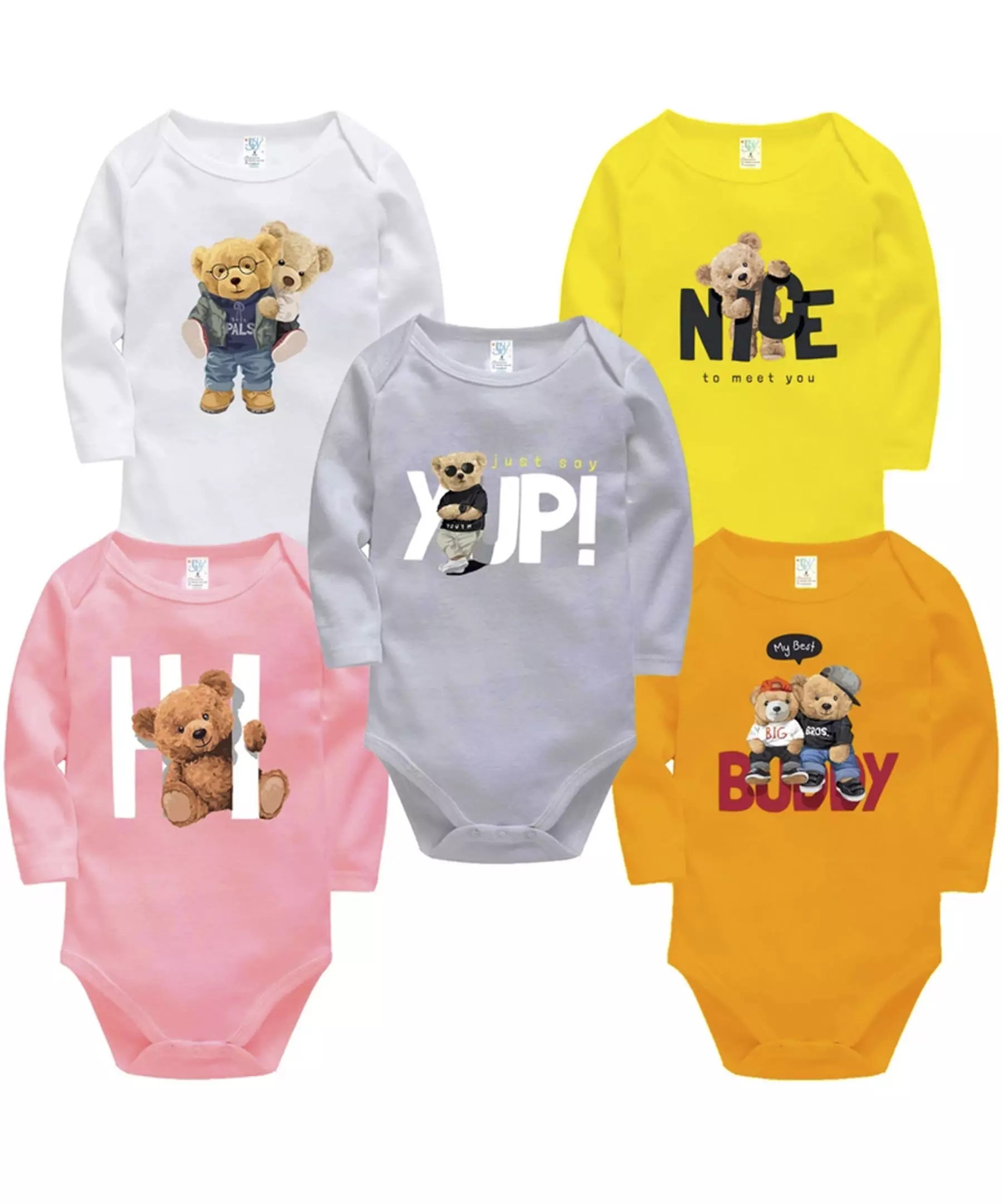 Lap Shoulder Unisex Baby Bodysuit Langarm Set von 5