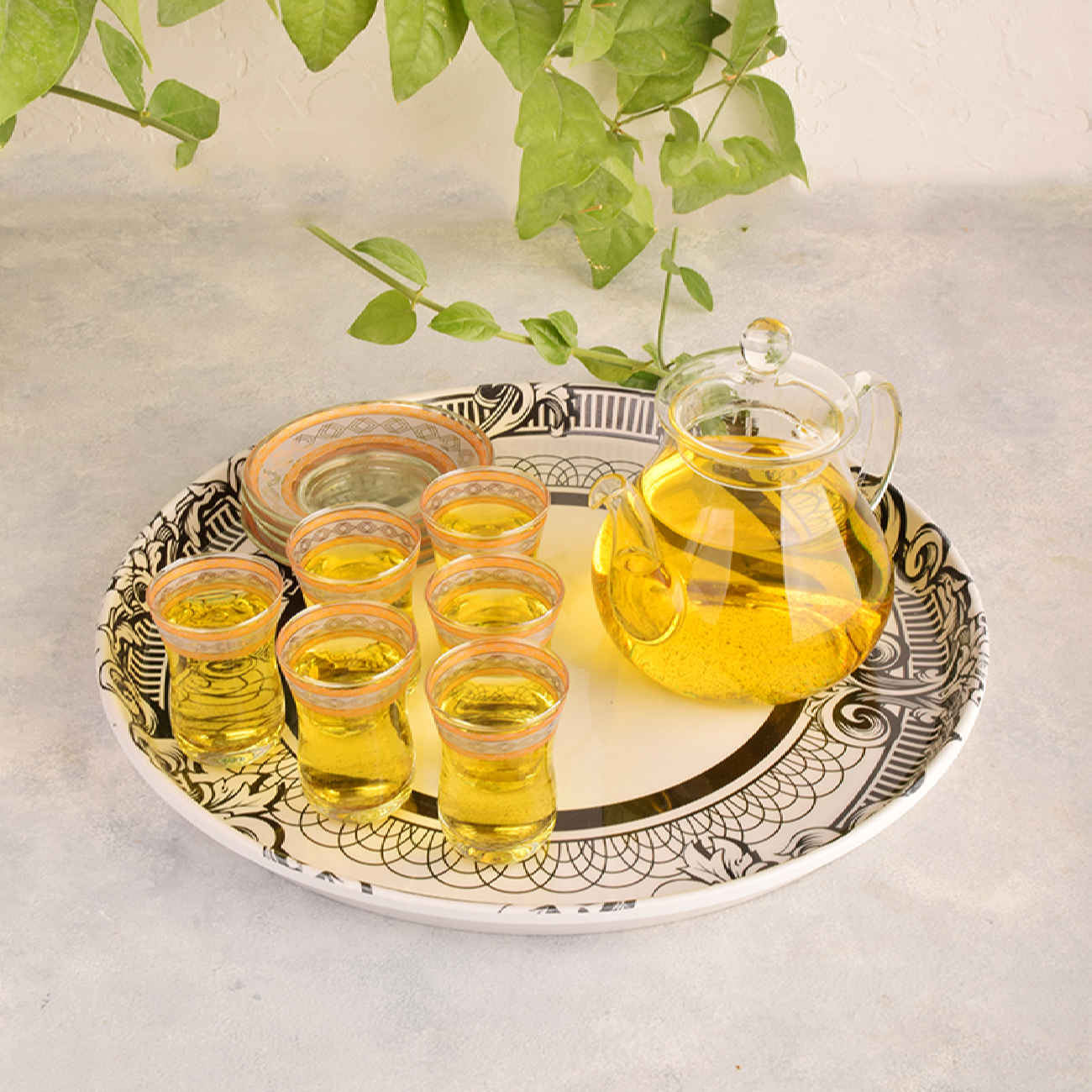 Melamin-Tablett, rund, zum Servieren von Getränken, Blumendesign