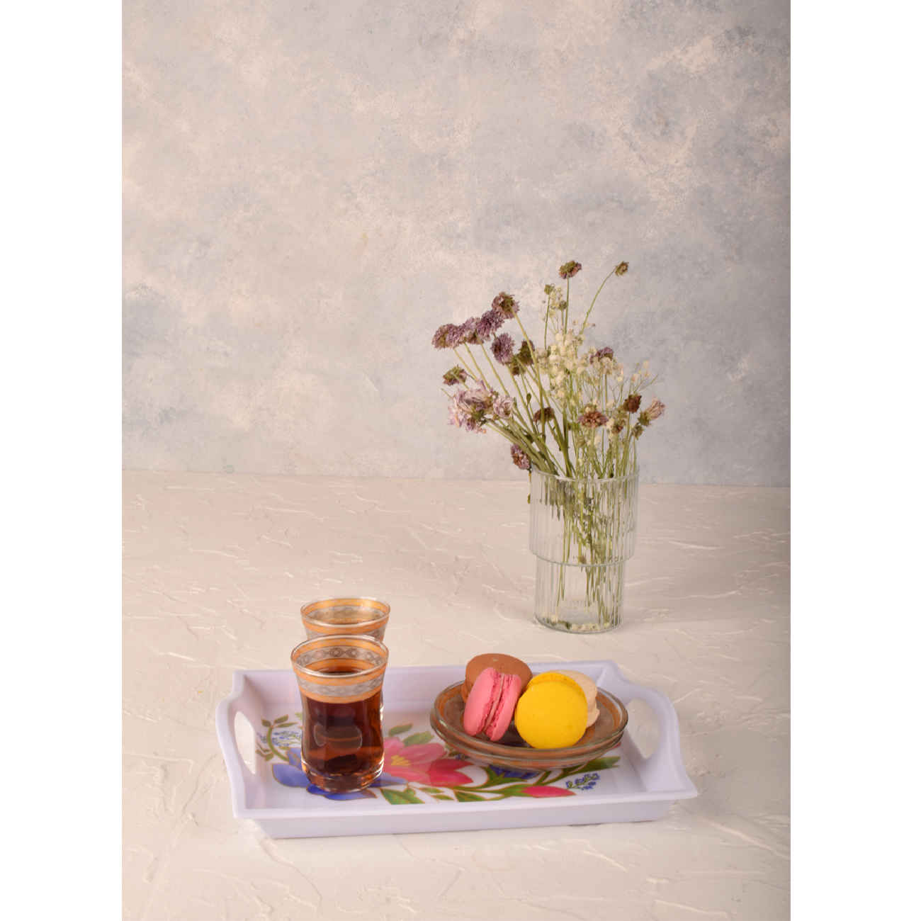 Melamin-Serviertablett mit Griff, langlebig & leicht, Blumendesign